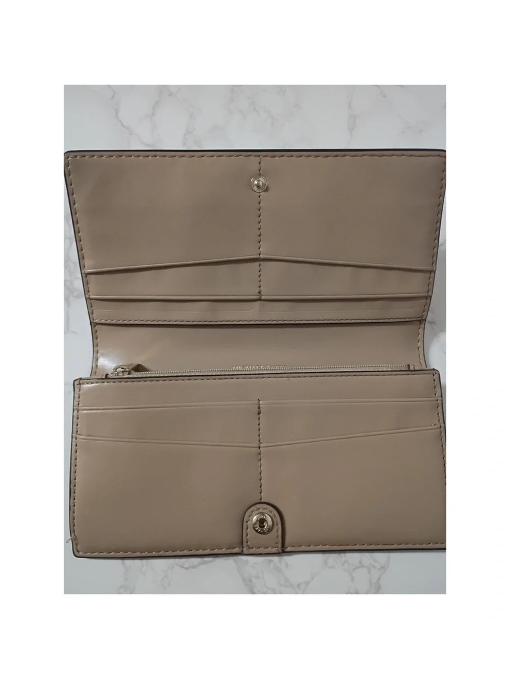 Michael Kors Taupe Pebbled Leather Wallet with Gold MK Emblem